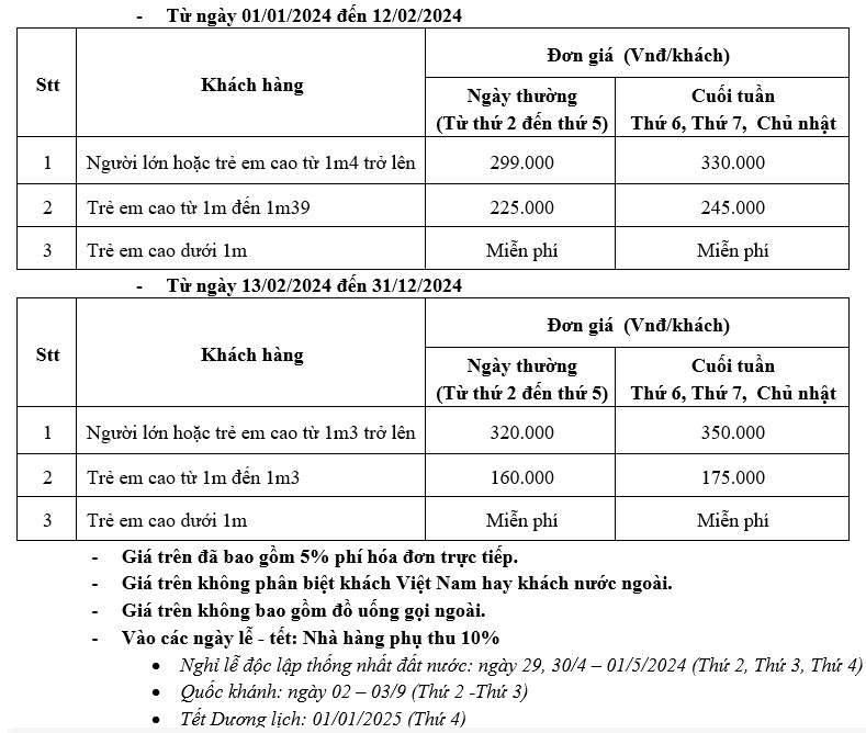 Bảng giá buffet sen á đông